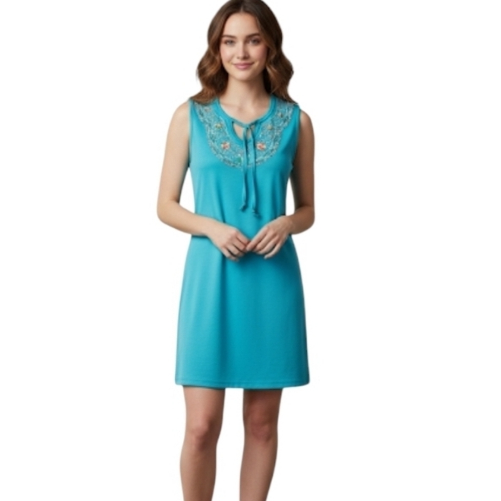 No Boundaries Teal Floral Embroidered Mini Dress